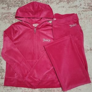 Juicy Couture Mean Girl Pink Velour Hoodie & Pants Set - L